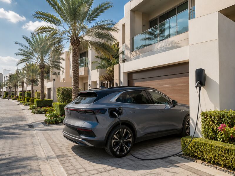 Home EV charger installed at a townhouse in a Dubai villa community