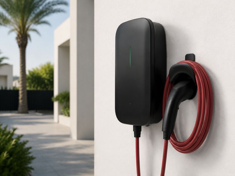 Tesla Wall Connector installed on a UAE villa wall with charging cable